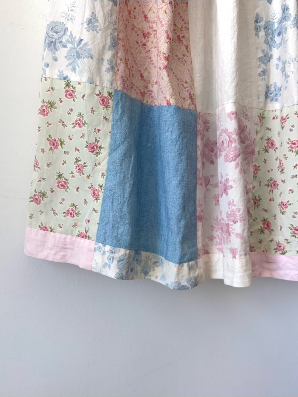 Vintage 80s Ralph Lauren Patchwork Quilt Skirt Size 8 Floral Pastel Blue Label - Picture 7 of 15